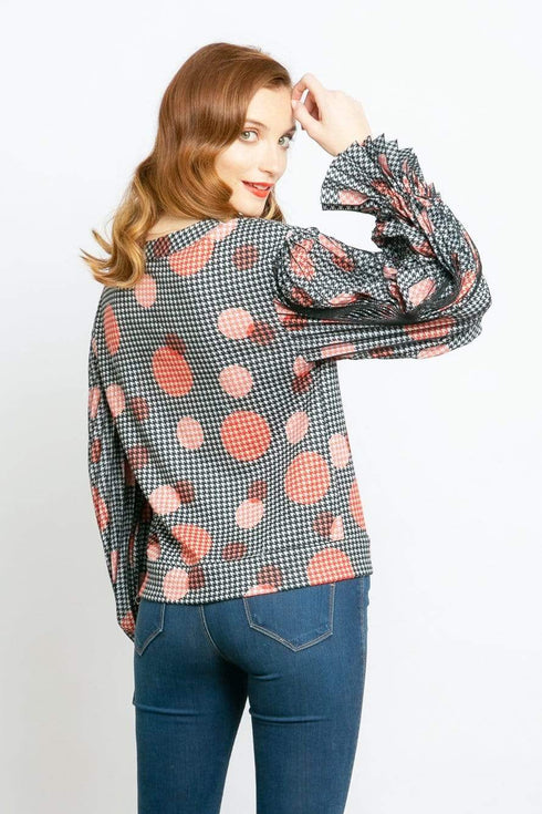 Hart Pleated Sleeve  Top - Congo Dot